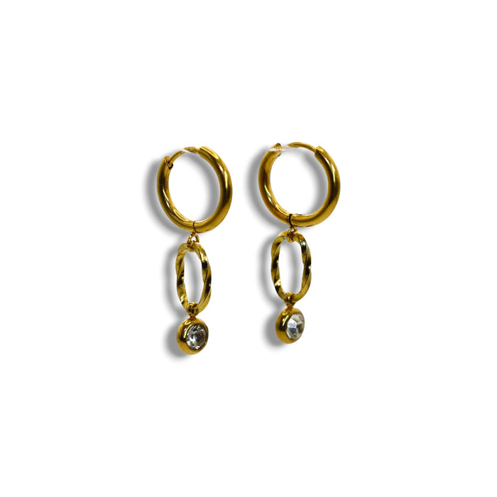 Boucles d’oreilles créoles dorées – Cristal scintillant ✨