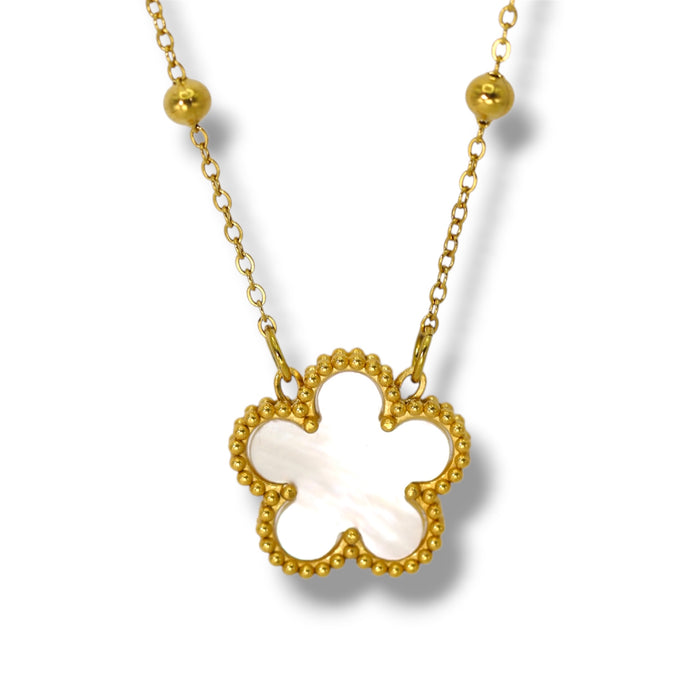 Collier pendentif trèfle nacré blanc - Acier Inoxydable ✨