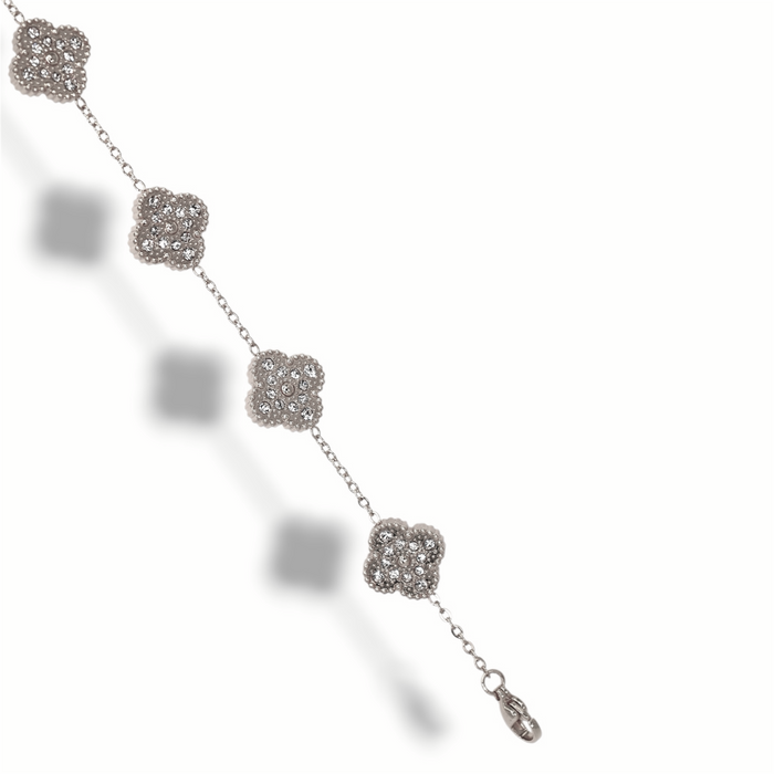 Bracelet trèfles argenté Strass scintillants - Acier Inoxydable ✨