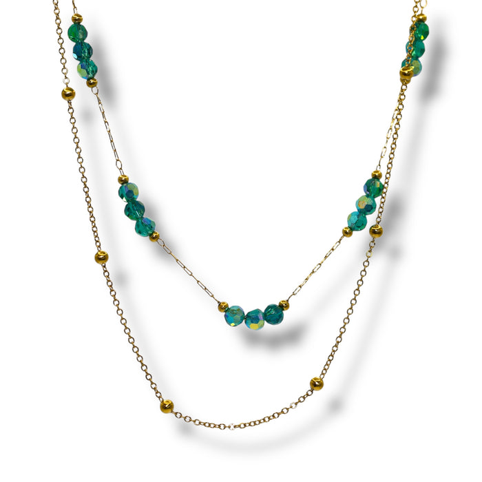 Collier double artisanal fait main – Perles émeraudes ✨