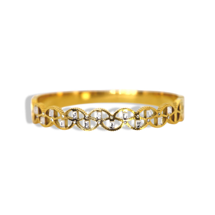 Jonc doré motifs géométriques ornés de zirconium – Acier inoxydable ✨