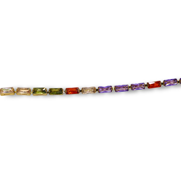 Bracelet tennis doré – Pierres rectangulaires colorées en zirconium ✨