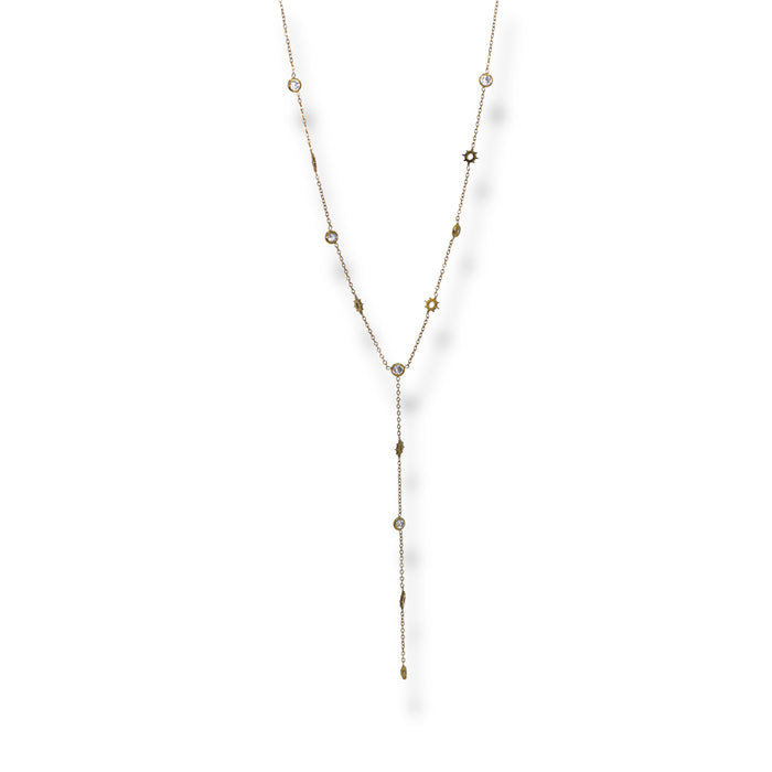 Collier sautoir plongeant – Soleil & zirconium ✨