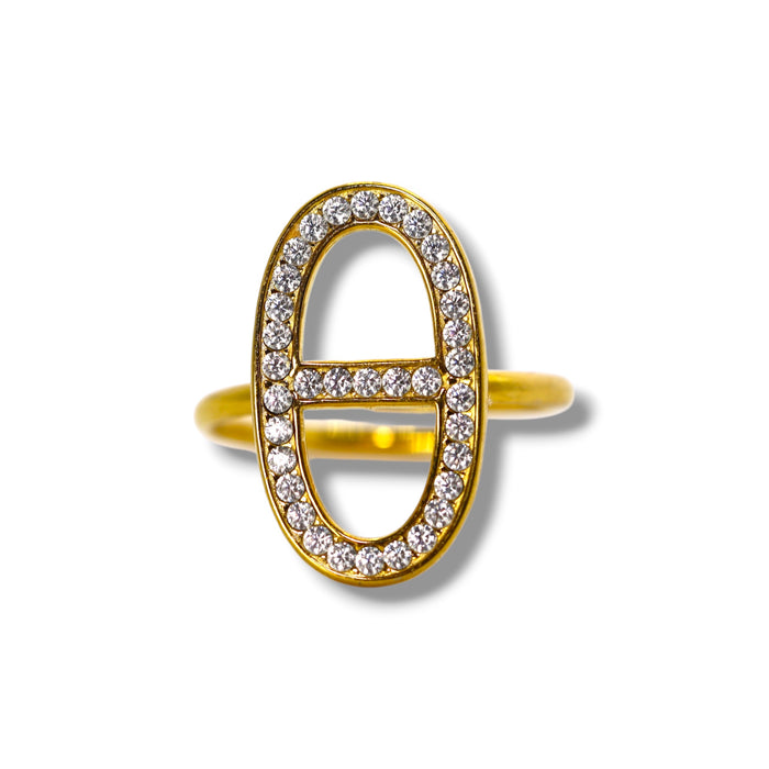 Bague Marine dorée ajustable avec pierres en zirconium en acier inoxydable ✨