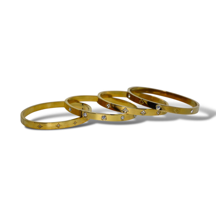 Manchette en acier inoxydable doré - Motifs fleuris et zirconium ✨