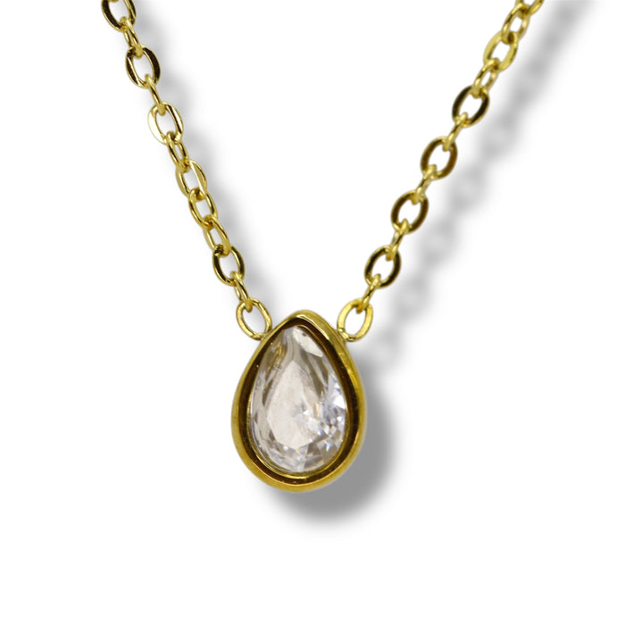 Collier Or petite goutte de zirconium - Acier Inoxydable ✨