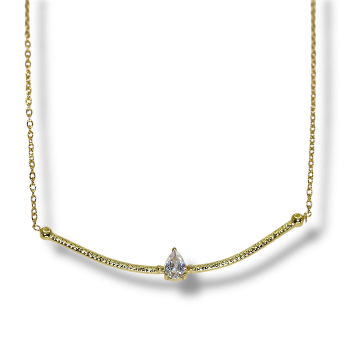 Collier fin barre délicate or & pierre en zirconium
