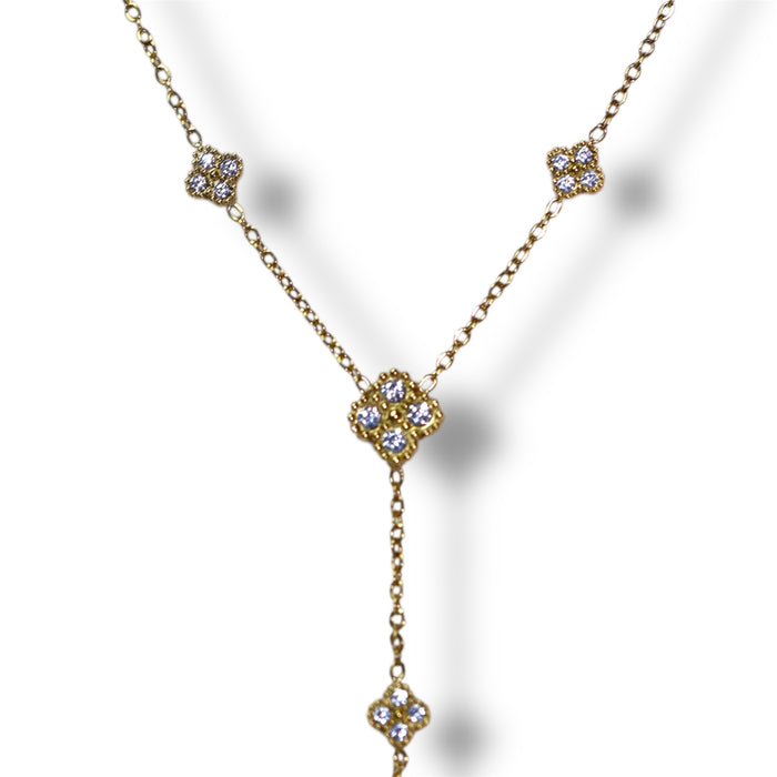 Collier en Y doré – Trèfle en zirconium