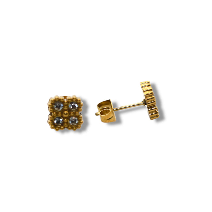 Boucles d’Oreilles Moyenne Puces Trèfle Zirconium Doré - Acier inoxydable ✨