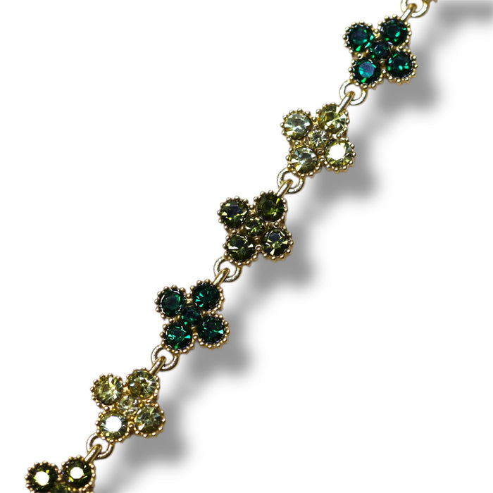 Bracelet tennis trèfle en acier inoxydable – pierre trio vert ✨