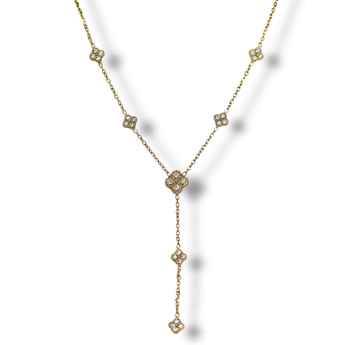 Collier en Y doré – Trèfle en zirconium