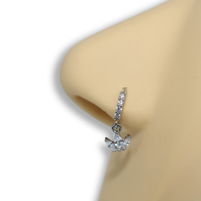 Piercing Oreille Anneau Cristal avec Pendentif – Acier Inoxydable ✨