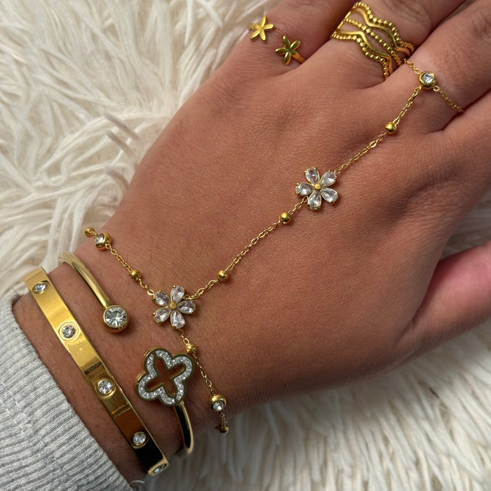 Chaîne de main dorée en acier inoxydable et pierres en zirconium ✨