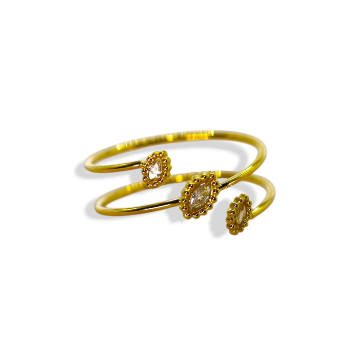 Bague dorée ajustable avec pierres en zirconium en acier inoxydable ✨