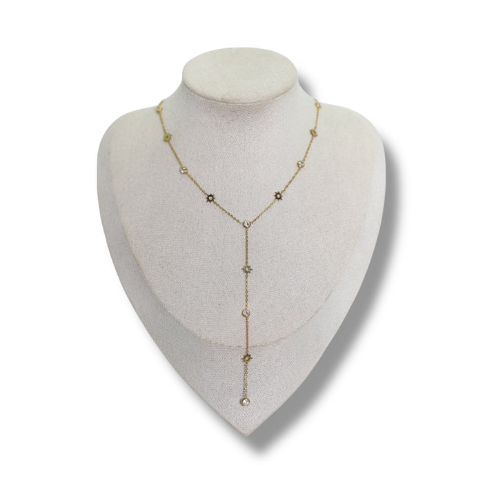 Collier sautoir plongeant – Soleil & zirconium ✨