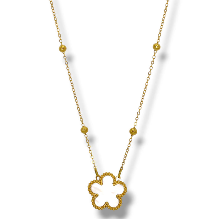 Collier pendentif trèfle nacré blanc - Acier Inoxydable ✨