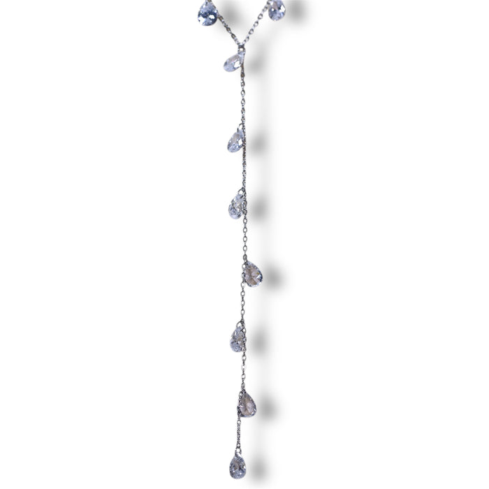 Collier argenté en Y cascade de pierres en zirconium – acier inoxydable