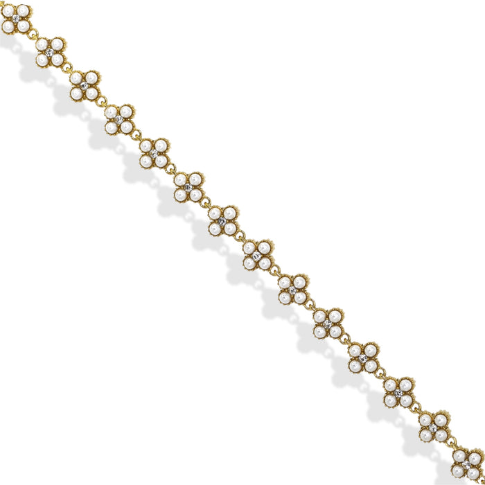 Bracelet tennis trèfle en acier inoxydable – Perles blanches incrustées ✨