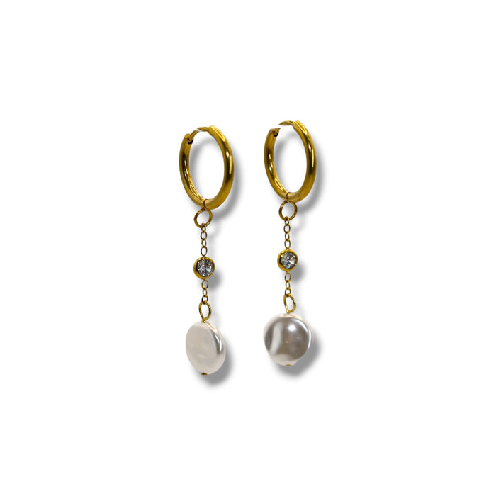 Boucles d’oreilles créoles dorées – Perle & cristal ✨