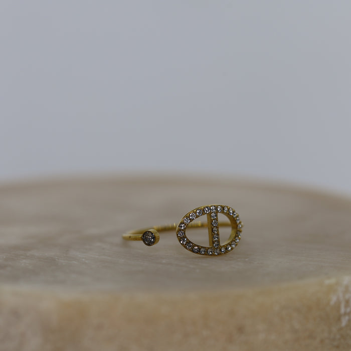 Bague Marine dorée ajustable avec pierres en zirconium en acier inoxydable ✨