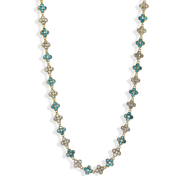 Collier tennis trèfle en acier inoxydable – pierres bleu ciel ✨