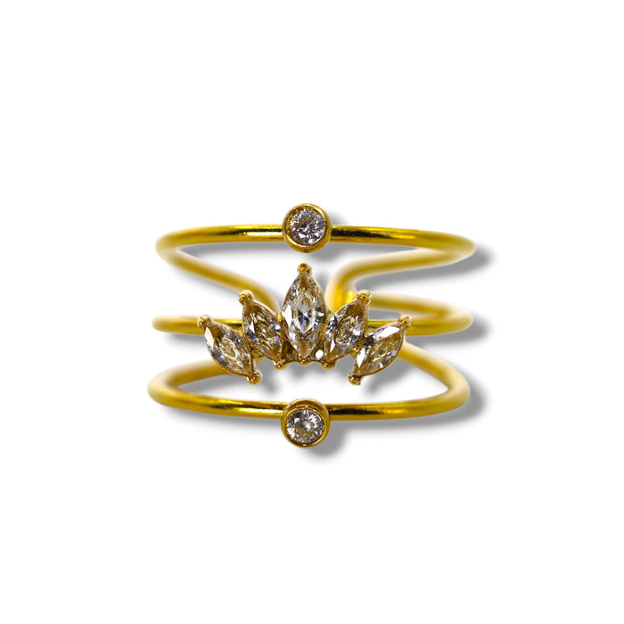 Bague dorée ajustable avec pierres en zirconium en acier inoxydable ✨