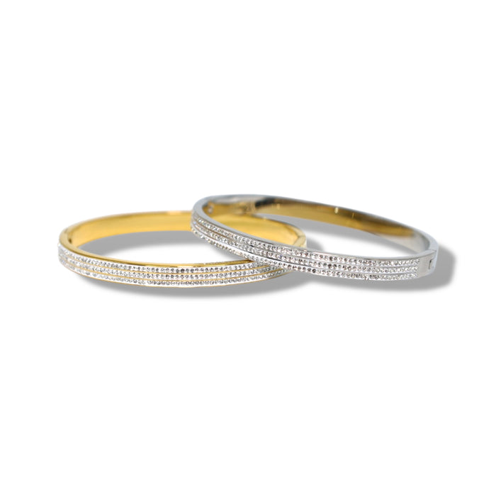 Manchette argentée à 3 lignes de zirconium – Élégance et éclat intemporel ✨
