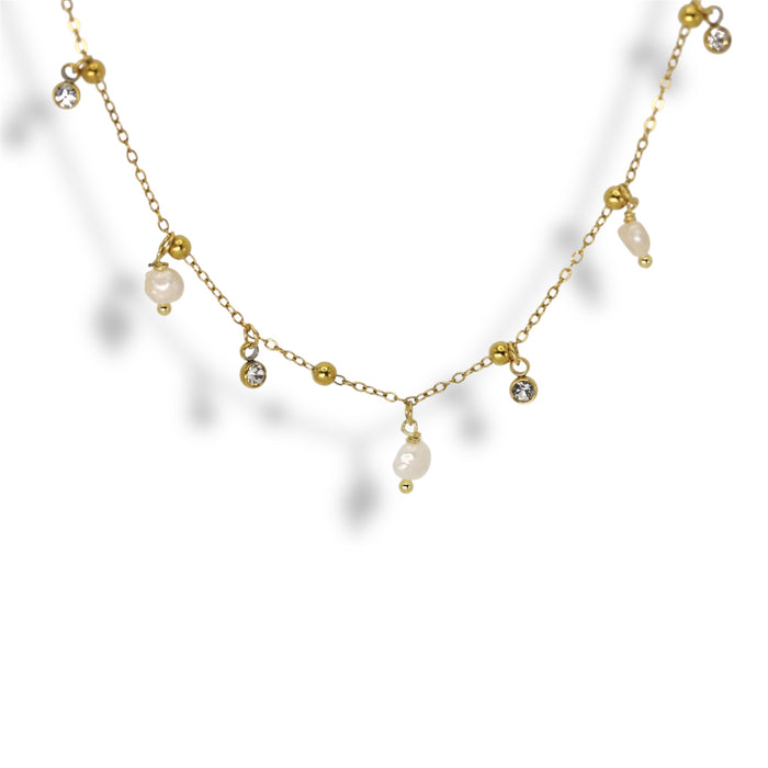 Collier en or Pierres de zirconium et perles de culture - Acier Inoxydable ✨