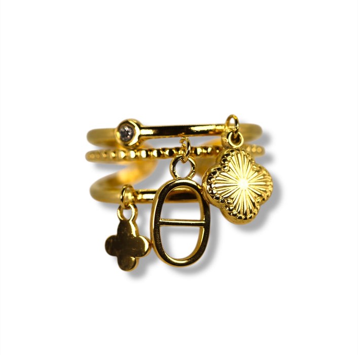 Bague dorée ajustable avec breloque en acier inoxydable ✨