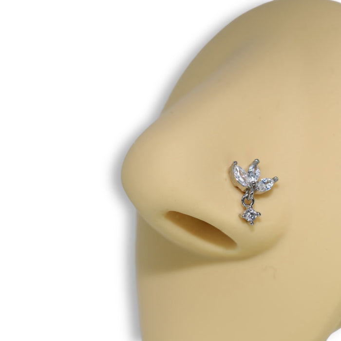 Piercing Nez Fleur Cristal Argent – Acier Inoxydable ✨