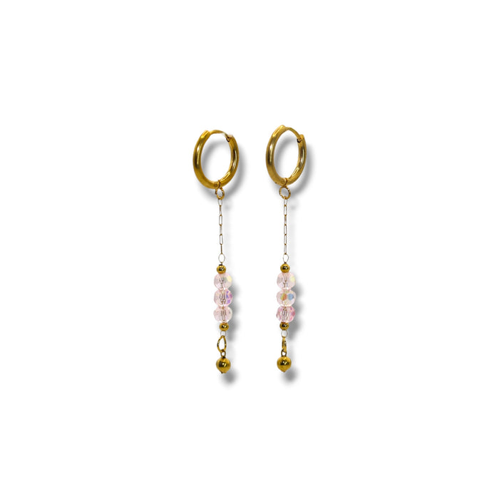 Boucles d’oreilles créoles pendantes – Perles colorées rose pastel ✨