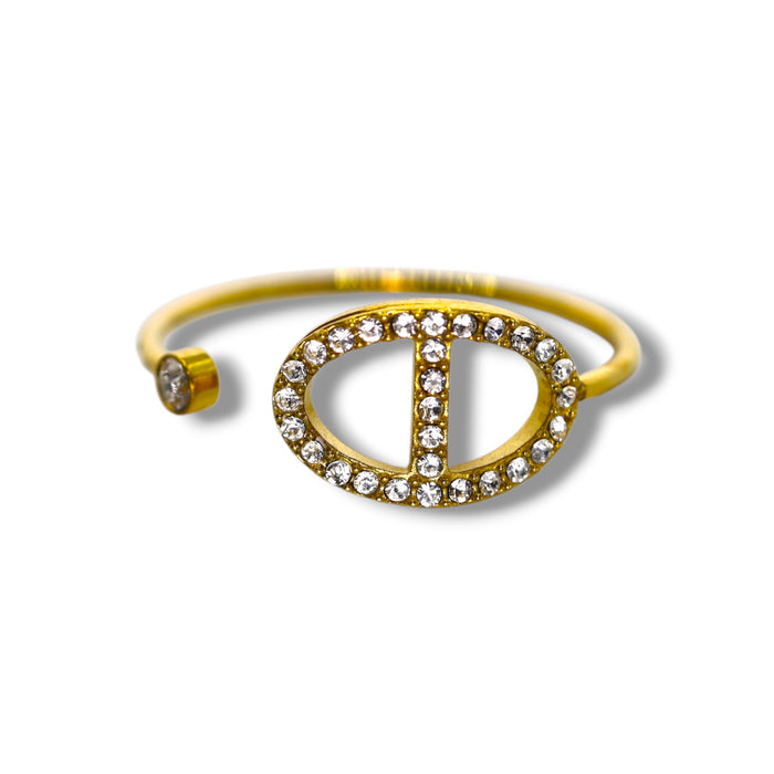 Bague Marine dorée ajustable avec pierres en zirconium en acier inoxydable ✨