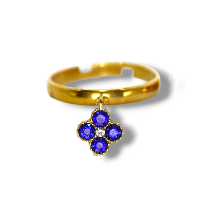 Bague trèfle dorée ajustable avec pierres en zirconium en acier inoxydable ✨