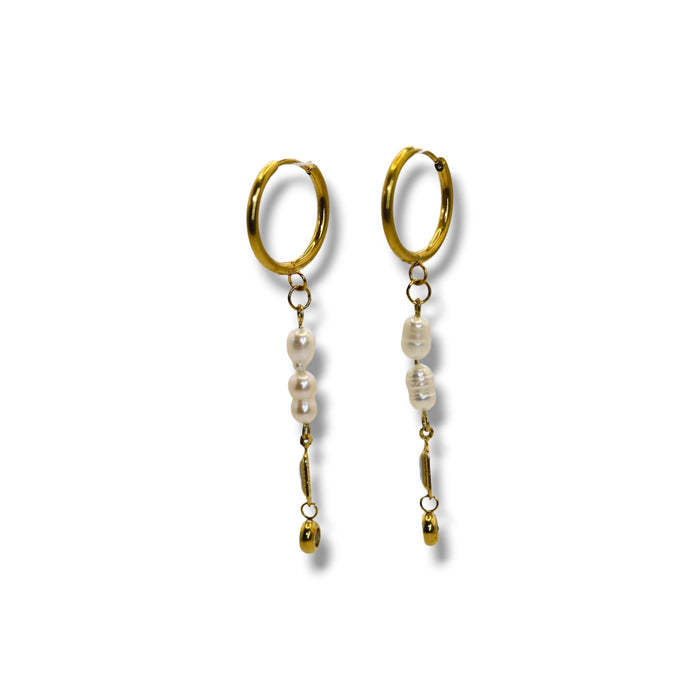 Boucles d’oreilles créoles dorées – Véritables perles de culture de l’île Maurice 🇲🇺