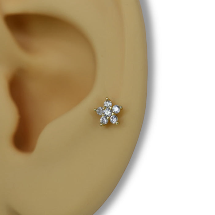 Piercing Fleur Strass – Acier Inoxydable ✨