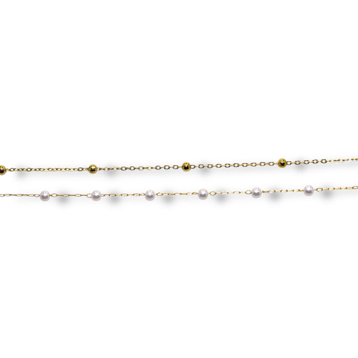 Bracelet artisanal fait main – Perles blanches & chaîne dorée ✨