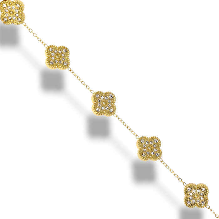Bracelet trèfles dorés Strass scintillants - Acier Inoxydable ✨