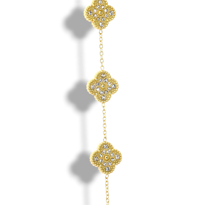 Bracelet trèfles dorés Strass scintillants - Acier Inoxydable ✨