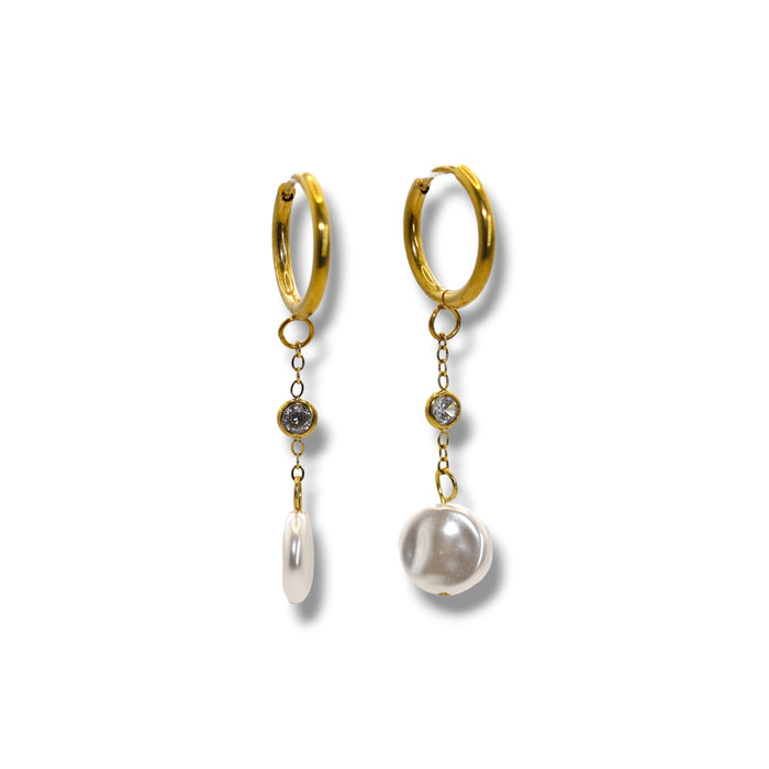 Boucles d’oreilles créoles dorées – Perle & cristal ✨