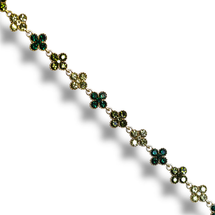 Bracelet tennis trèfle en acier inoxydable – pierre trio vert ✨