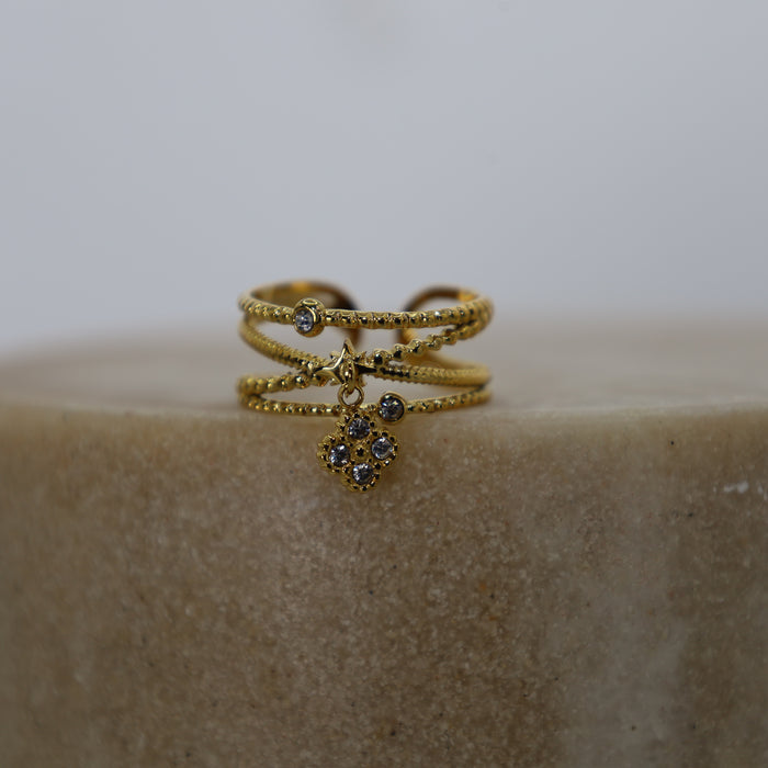 Bague dorée ajustable avec pierres en zirconium en acier inoxydable ✨
