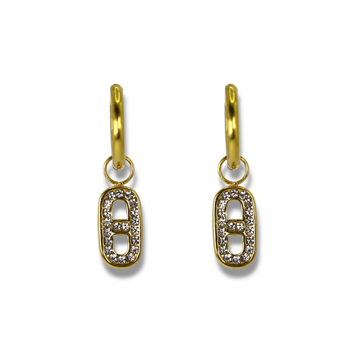 Créoles dorées avec pendentif trèfle sertie - Acier Inoxydable ✨