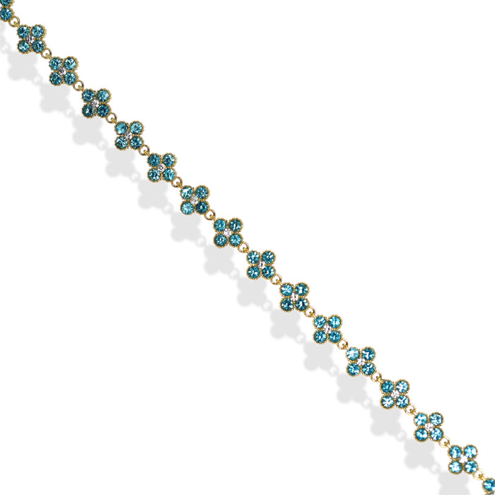 Bracelet tennis trèfle en acier inoxydable – pierre bleu✨