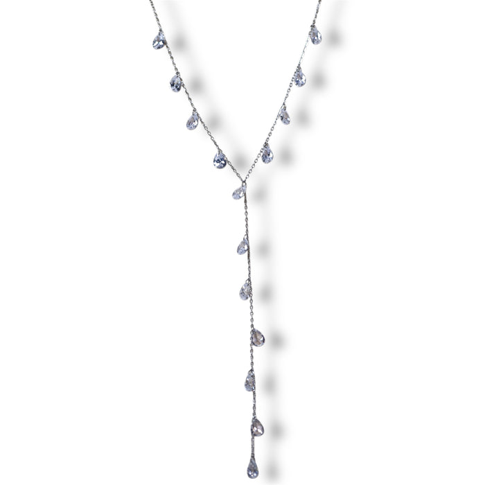 Collier argenté en Y cascade de pierres en zirconium – acier inoxydable