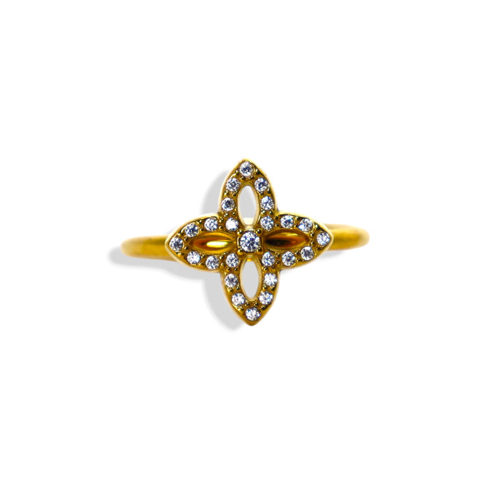 Bague dorée ajustable avec pierres en zirconium en acier inoxydable ✨