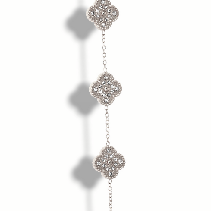 Bracelet trèfles argenté Strass scintillants - Acier Inoxydable ✨