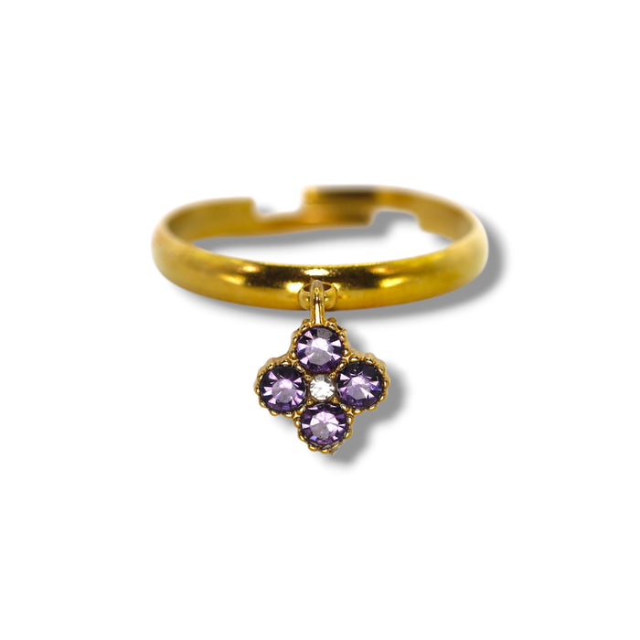 Bague trèfle dorée ajustable avec pierres en zirconium en acier inoxydable ✨