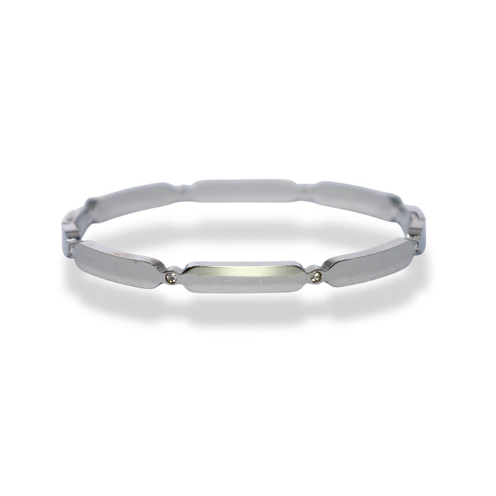 Manchette à clips en acier inoxydable argenté avec zirconium ✨