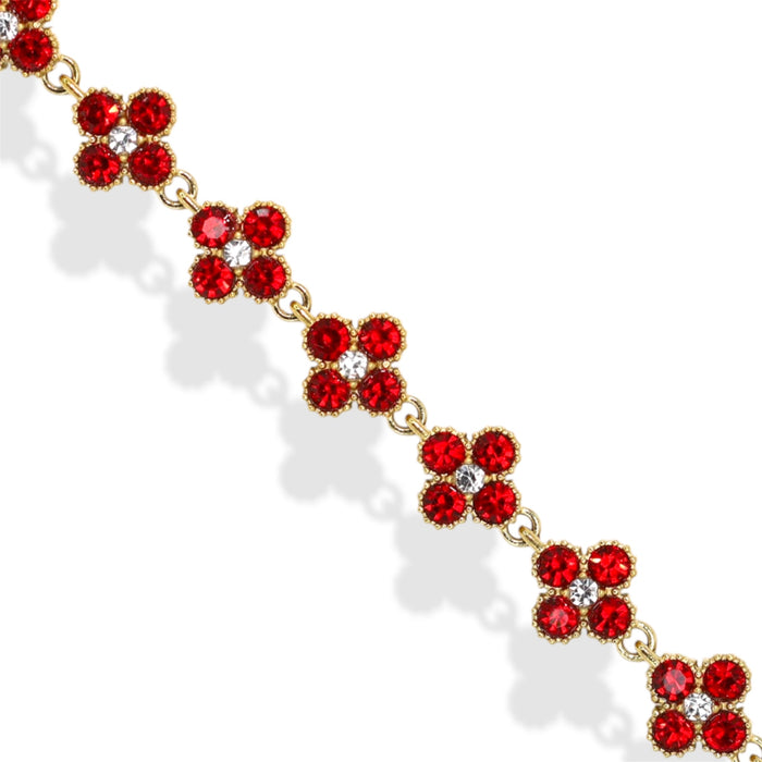 Bracelet tennis trèfle en acier inoxydable – pierre rouge ✨