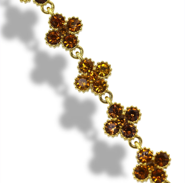 Collier tennis trèfle en acier inoxydable – pierres caramel ✨